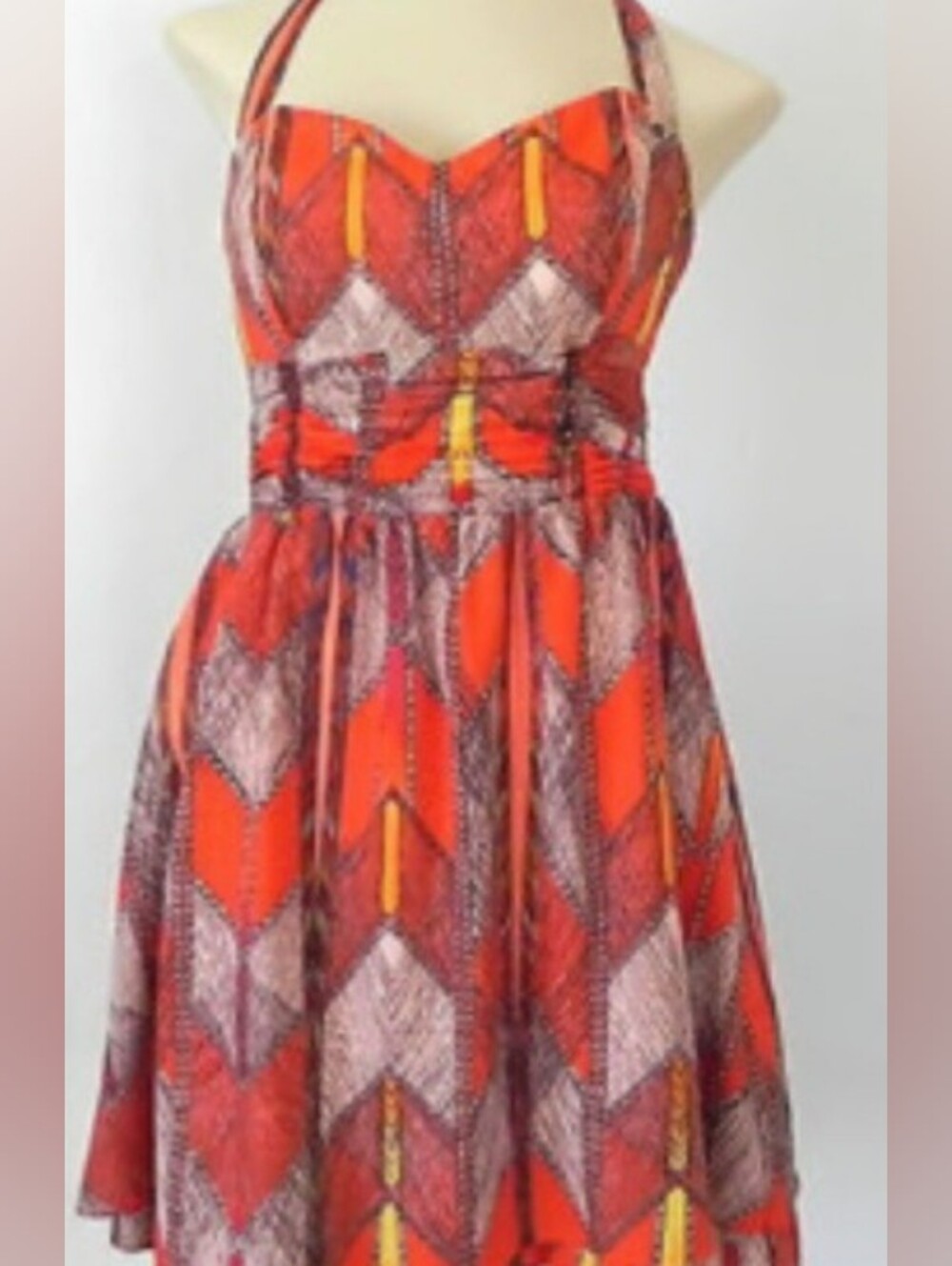 Guess Red and Orange Patterned Women's Halter Dress. Perfect For Prom NWOT Size6